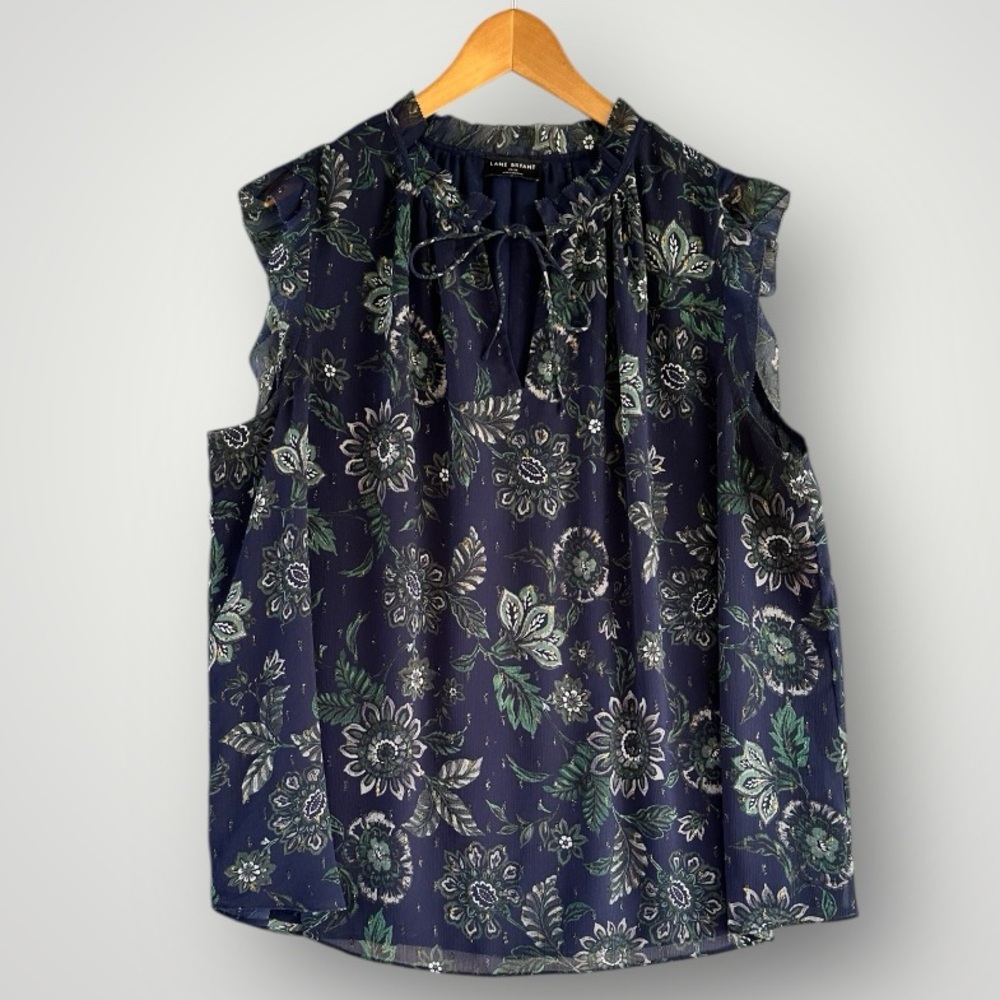 Lane Bryant Navy Floral Sleeveless Blouse